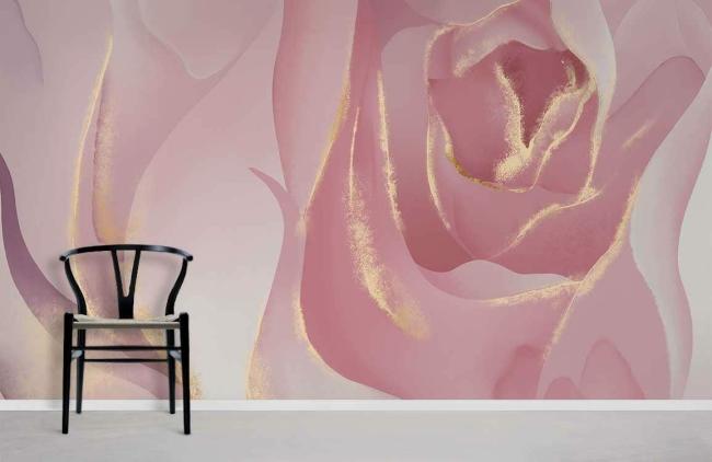 Ombre | Elegant Pink Gold Floral Mural Non-Woven Wallpaper 1ft2 Pink and Gold Design & Art Ombre