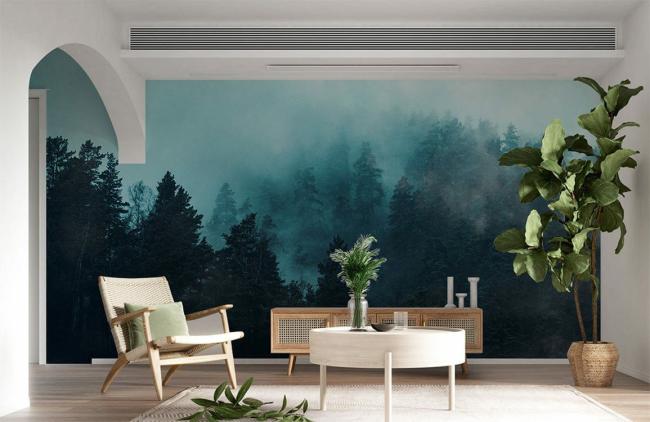 Ombre | Misty Forest Scene Non-Woven Wall Mural 1ft2 Emerald Green Design & Art Emerald Green