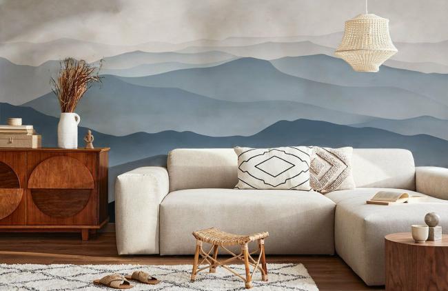 Ombre | Misty Mountain Range Scenic Non-Woven Wallpaper Mural 1ft2 Blue and Grey Design & Art Blue & Grey