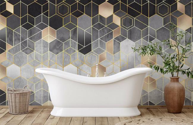 Ombre | Modern Geometric Gold Black Mural Non-Woven Wallpaper 1ft2 Gold and Black Design & Art Gold & Black