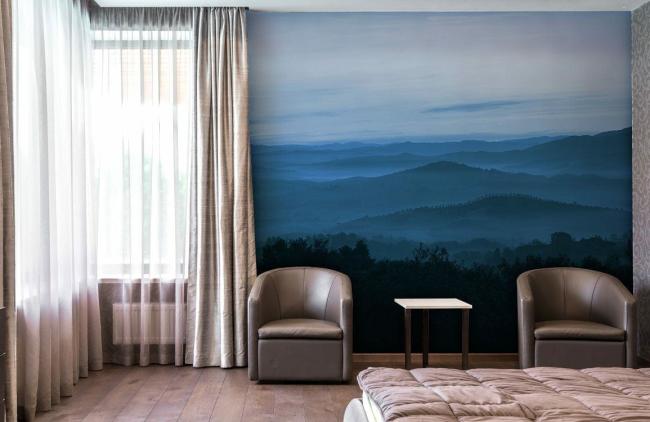 Ombre | Ombre Blue Mountain Landscape Mural Non-Woven Wallpaper 1ft2 Blue Design & Art Blue