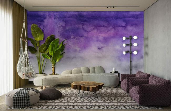 Ombre | Purple Ombre Watercolor Mural Non-Woven Wallpaper 1ft2 Purple Design & Art Ombre