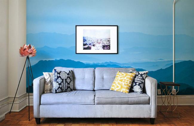 Ombre | Serene Blue Mountain Landscape Non-Woven Wall Mural 1ft2 Blue Design & Art Blue