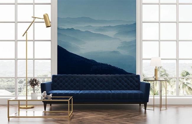 Ombre | Serene Blue Mountain Landscape Non-Woven Wallpaper 1ft2 Blue Design & Art Blue