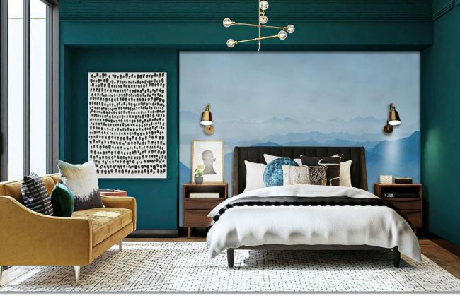 Ombre | Serene Blue Mountain Range Non-Woven Wall Mural 1ft2 Blue Design & Art Blue