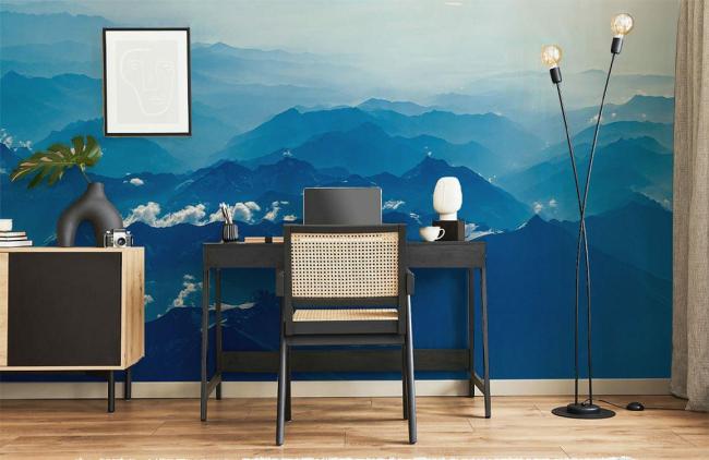 Ombre | Serene Blue Mountain Range Non-Woven Wallpaper Mural 1ft2 Blue Design & Art Blue