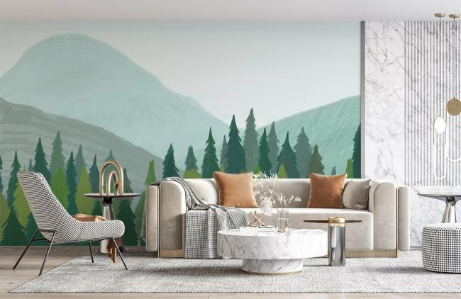 Ombre | Serene Forest Landscape Non-Woven Wall Mural 1ft2 Green Design & Art Green