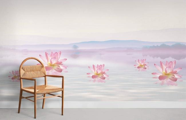 Ombre | Serene Lotus Watercolor Bedroom Mural Non-Woven Wallpaper 1ft2 Pink Design & Art Ombre