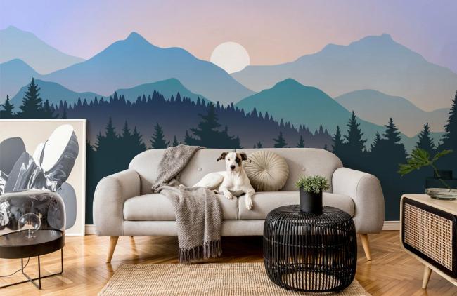 Ombre | Serene Mountain Sunrise Landscape Non-Woven Wallpaper 1ft2 Purple Gradient Design & Art Ombre