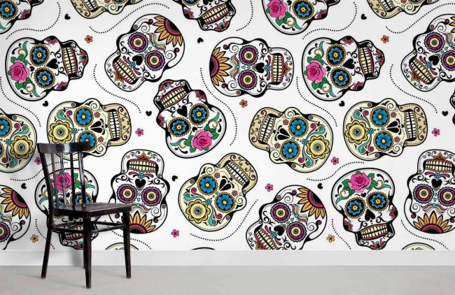 Skull | Colorful Boho Skulls Pattern Mural Non-Woven Wallpaper 1Roll Multicolor General Multicolor