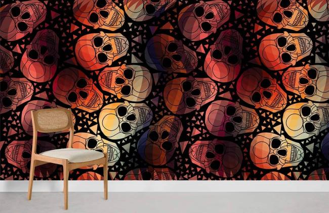 Skull | Geometric Skulls Abstract Mural Non-Woven Wallpaper 1Roll Multicolor General Multicolor