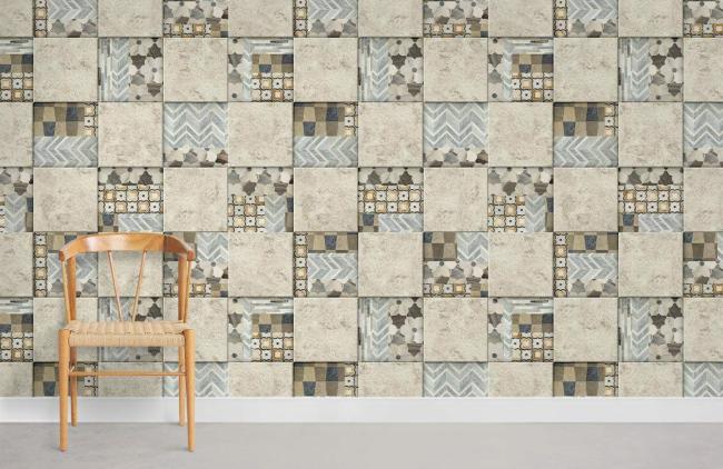 Tile & Mosaic | Geometric Neutral Tone Mural Non-Woven Wallpaper 1Roll Beige General Beige