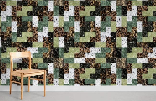 Tile & Mosaic | Modern Geometric Cork Pattern Mural Non-Woven Wallpaper 1Roll Green and Black General Green & Black