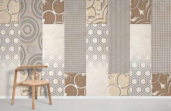 Tile & Mosaic | Neutral Geometric Abstract Pattern Mural Non-Woven Wallpaper 1ft2 Beige General Beige