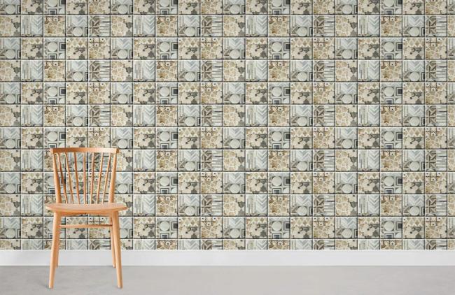 Tile & Mosaic | Vintage Geometric Beige Mural Non-Woven Wallpaper 1Roll Beige General Beige