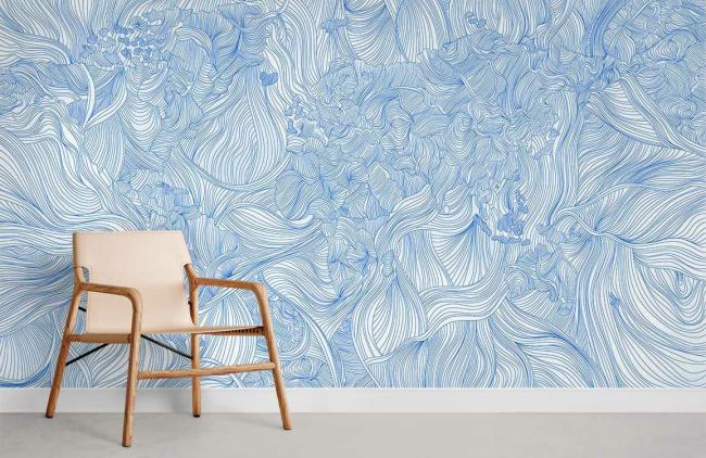 Vintage | Abstract Blue Floral Mural Non-Woven Wallpaper 1ft2 Blue General Blue