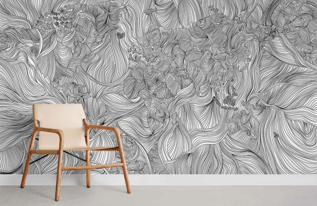 Vintage | Abstract Floral Lines Grey Mural Non-Woven Wallpaper 1ft2 Grey General Grey