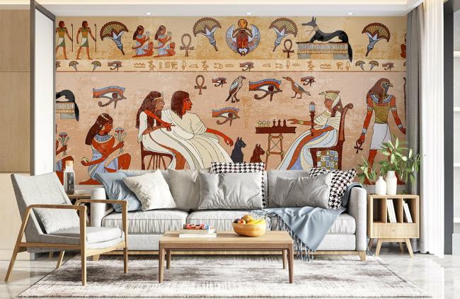 Vintage | Ancient Egyptian Hieroglyphic Mural Non-Woven Wallpaper 1ft2 Beige General Beige