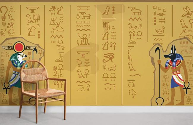 Vintage | Ancient Egyptian Hieroglyphic Non-Woven Wallpaper Mural 1ft2 Gold General Gold