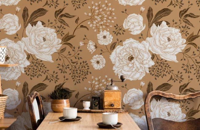 Vintage | Beige Vintage Floral Elegance Mural Non-Woven Wallpaper 1ft2 Beige General Beige