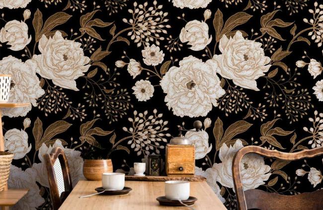 Vintage | Elegant Black Gold Floral Mural Non-Woven Wallpaper 1ft2 Black and Gold General Black & Gold