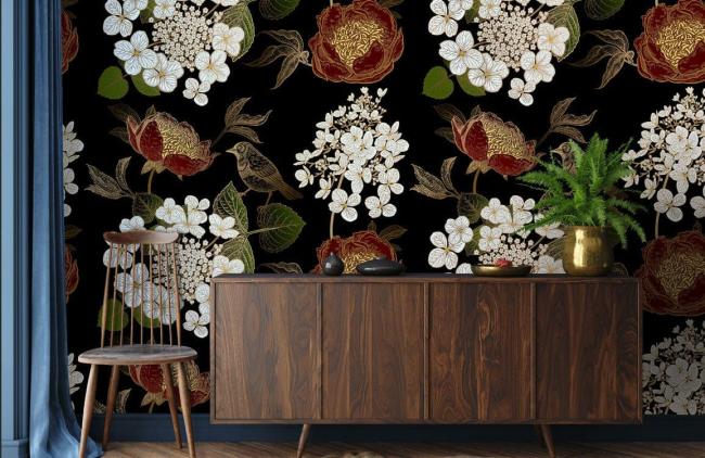 Vintage | Elegant Floral Gold Accent Mural Non-Woven Wallpaper 1Roll Gold and Black General Gold & Black