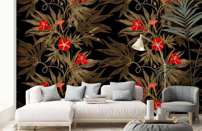 Vintage | Gold Floral Art Deco Mural Non-Woven Wallpaper 1Roll Gold and Black General Gold & Black