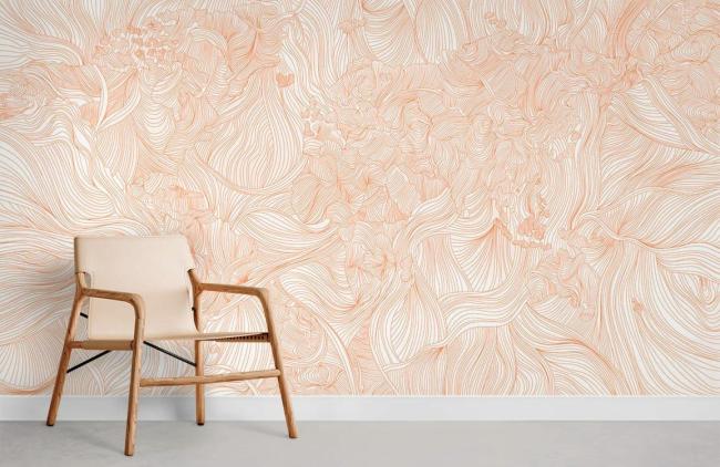 Vintage | Peach Floral Abstract Mural Non-Woven Wallpaper 1ft2 Peach General Peach