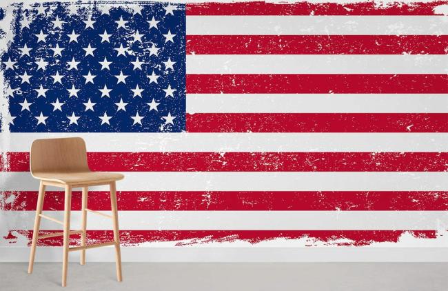 Vintage | Vintage American Flag Mural Non-Woven Wallpaper 1ft2 Red, White, and Blue General Red, White, & Blue