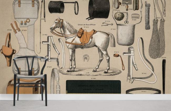 Vintage | Vintage Equestrian Equipment Mural Non-Woven Wallpaper 1ft2 Beige General Beige