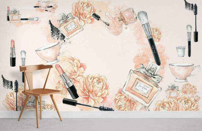 Vintage | Vintage Floral Beauty Accessories Mural Non-Woven Wallpaper 1ft2 pink General Pink