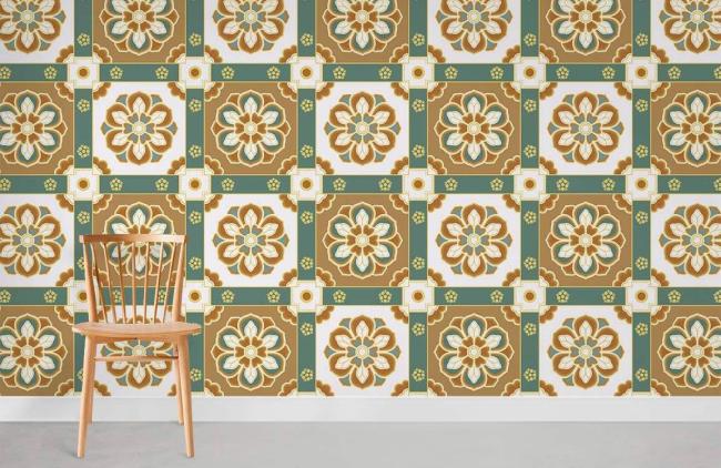 Vintage | Vintage Floral Geometric Mural Non-Woven Wallpaper 1Roll Emerald Green and Gold General Emerald Green & Gold