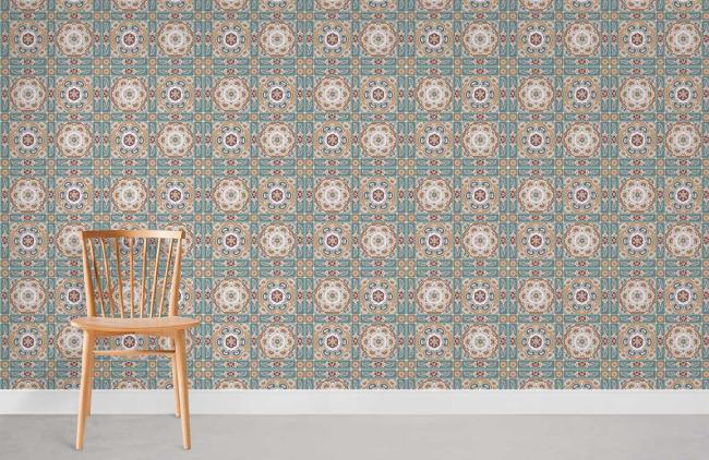 Vintage | Vintage Floral Geometric Teal Mural Non-Woven Wallpaper 1Roll Teal General Teal