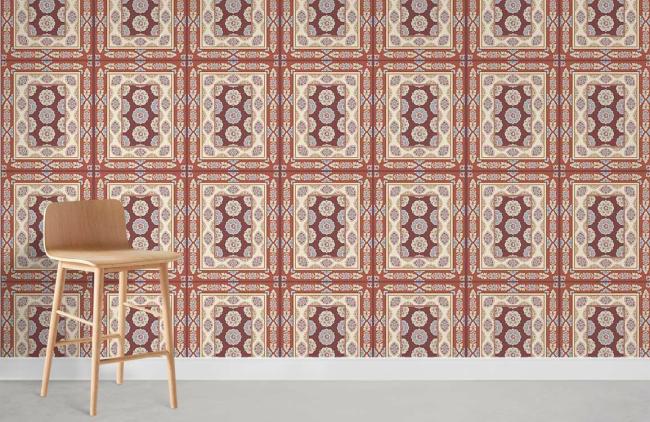 Vintage | Vintage Geometric Floral Non-Woven Wallpaper Mural 1Roll Beige and Red General Beige & Red