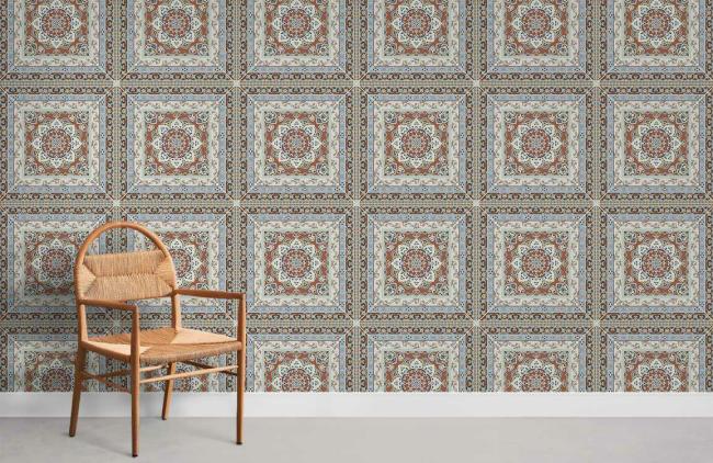 Vintage | Vintage Geometric Floral Tile Mural Non-Woven Wallpaper 1Roll Beige General Beige