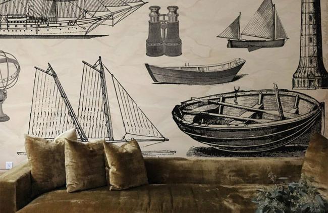 Vintage | Vintage Nautical Sketch Non-Woven Wallpaper Mural 1ft2 Beige General Beige