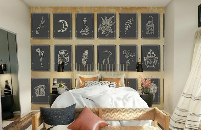 Vintage | Vintage Occult Black Sketch Mural Non-Woven Wallpaper 1ft2 Beige General Beige