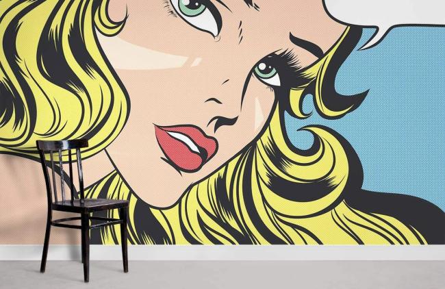 Vintage | Vintage Pop Art Beauty Mural Non-Woven Wallpaper 1ft2 Yellow and Blue General Vintage