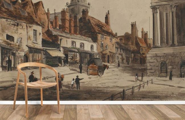 Vintage | Vintage Townscape Artistic Non-Woven Wall Mural 1ft2 Beige General Beige