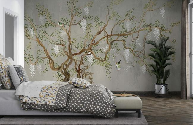 Vintage | Whimsical Tree Branches Nature Mural Non-Woven Wallpaper 1ft2 Beige General Beige