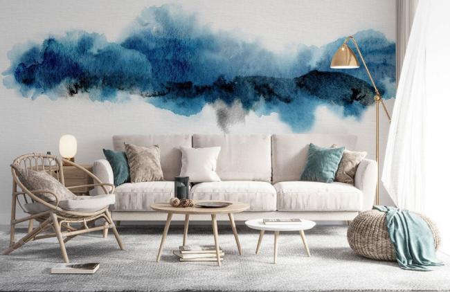 Watercolor | Abstract Blue Watercolor Brushstroke Mural Non-Woven Wallpaper 1ft2 Blue Design & Art Blue