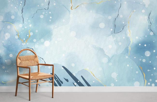 Watercolor | Abstract Blue Watercolor Marble Mural Non-Woven Wallpaper 1ft2 Blue and Gold Design & Art Blue & Gold