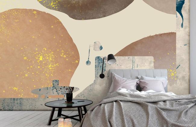 Watercolor | Abstract Gold Flecked Neutral Mural Non-Woven Wallpaper 1ft2 Beige Design & Art Beige