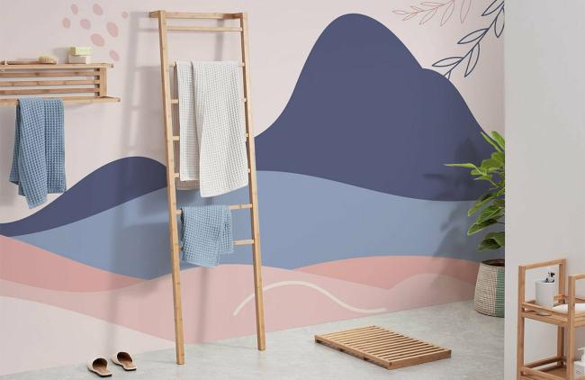 Watercolor | Abstract Pastel Mountain Landscape Mural Non-Woven Wallpaper 1ft2 Pastel Blue and Pink Design & Art Pastel Blue & Pink