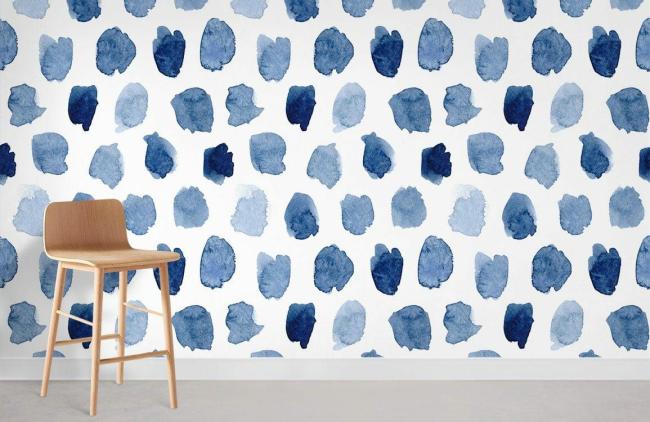 Watercolor | Abstract Watercolor Blue Brushstrokes Mural Non-Woven Wallpaper 1Roll Blue Design & Art Blue