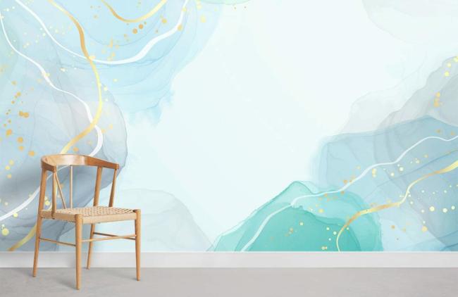 Watercolor | Abstract Watercolor Blue Green Mural Non-Woven Wallpaper 1ft2 Blue, Green, Gold Design & Art Blue, Green, Gold