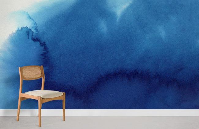 Watercolor | Abstract Watercolor Blue Wave Mural Non-Woven Wallpaper 1ft2 Blue Design & Art Blue