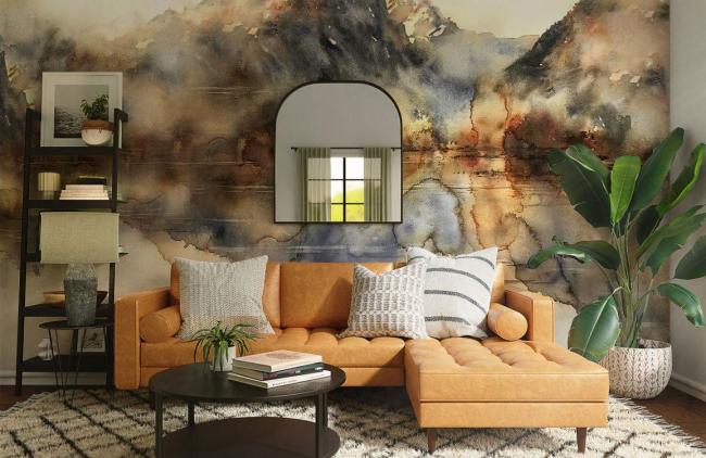 Watercolor | Abstract Watercolor Landscape Mural Non-Woven Wallpaper 1ft2 Beige Design & Art Beige