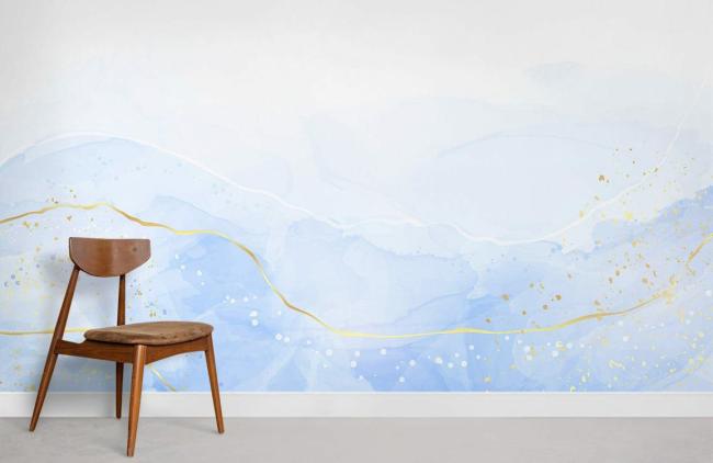 Watercolor | Blue Gold Marble Abstract Mural Non-Woven Wallpaper 1ft2 Blue and Gold Design & Art Blue & Gold