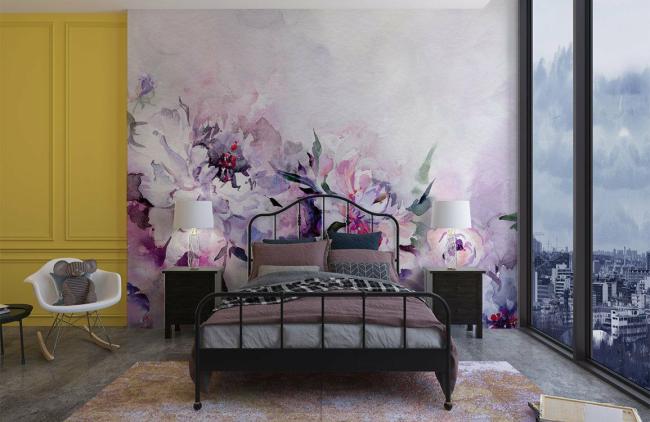 Watercolor | Elegant Watercolor Floral Mural Non-Woven Wallpaper 1ft2 Purple Design & Art Purple